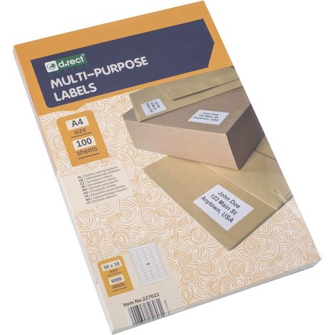 Etichette autoadesive rettangolari formato A4, 65 pezzi, 50x18 cm, 100 fogli. (1/2)