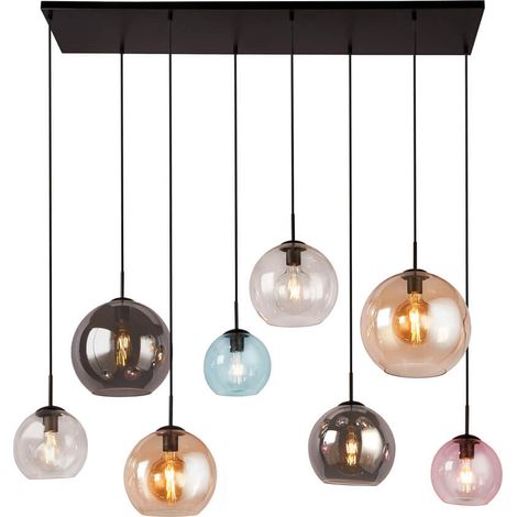 Searchlight Mardi Gras II Mardi Gras 8 Light Bar Pendant Matt Black,  Color Glass Shades (1/3)