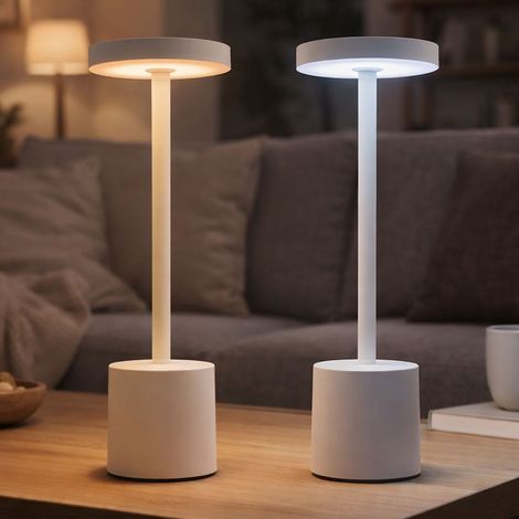 LED Tischlampe weiß Wohnzimmerleuchte Nachttischlampe Schlafzimmerleuchte, verstellbare Lichtfarben, warmweiß - kaltweiß, DxH 8 x 34,3 cm, 2er Set