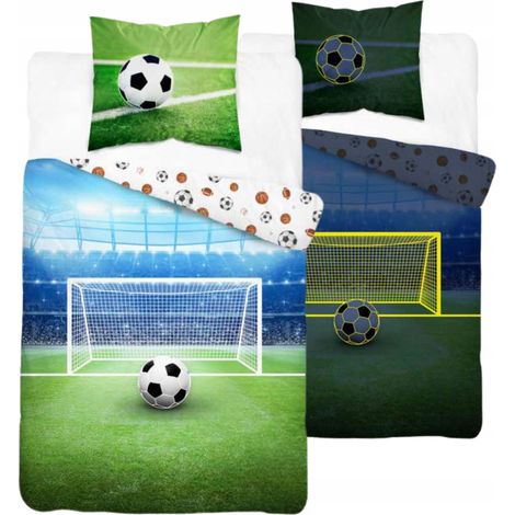 Jugendbettwäsche-Set 160x200 für Jungen, Baumwolle, Fußballmotiv, leuchtend