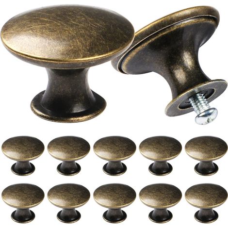 Pack of 12 Vintage Chic Cabinet Knobs - Antique Style Kitchen Cabinet Handles - Round - 30mm - Bronze (1/5)