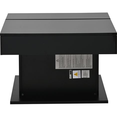 Table basse carrée 70x70x45 cm noire brillante avec plateau pivotant 360° et tiroir de rangement (1/5)