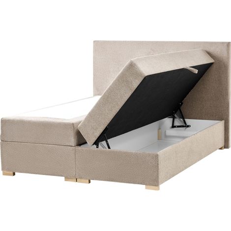 Divan Bed with Storage Taupe Fabric EU Double Size 4ft6 Upholstered with Storage Modern Style MAJOR