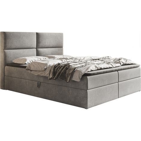 Coral Lit boxspring avec Matelas - Lit 140x200 cm, lit adulte avec rangement, Surmatelas, Tissu Velours Gris (Jasmine 90)