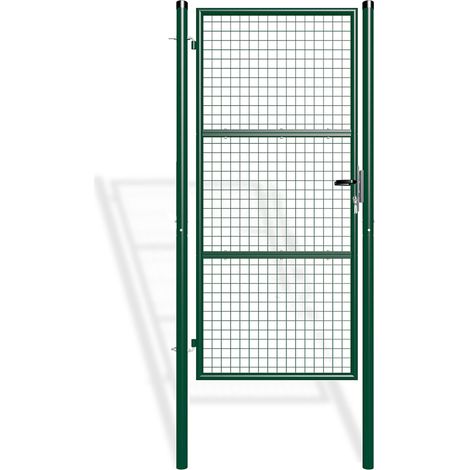 Casanoov – Portillon grillagé 1m – Acier galvanisé vert mousse – Dimensions 87x200cm – Ouverture réversible pour installation facile