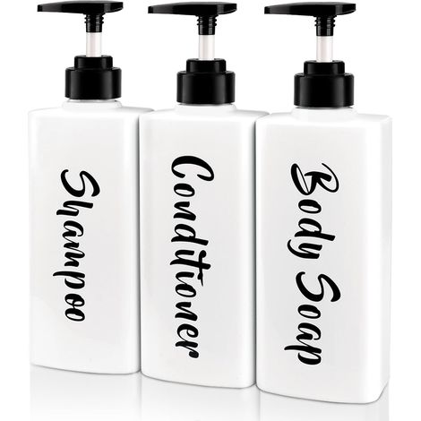 3 Pièces Distributeur de Savon, 500 ML Distributeur de Shampoing et Gel Douche, Rechargeables Bouteille à Pompe en Plastique Distributeurs de Savon et de Lotion,Blanc'Parent'Blanc'7.3x5.5cm (1/5)