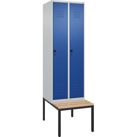 Garderobenschrank m.untergebauter Sitzbank H2120xB600xT815mm grau/blau 2Abt.C+P (1/5)