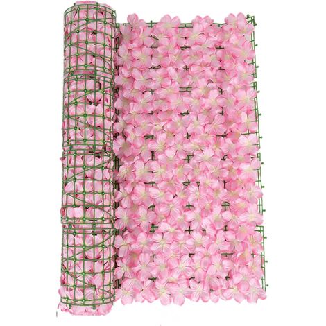 Clôture artificielle pour feuilles de cerisier - Brise-vue pour décoration murale, clôture et protection de l'intimité - 24 x 100 cm (pour rose) (1/3)