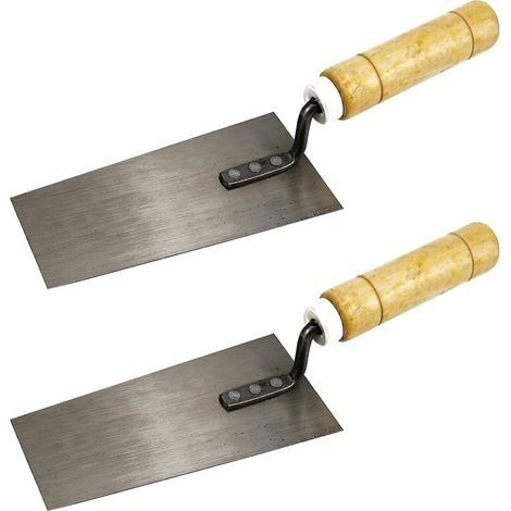 Truelle Trapézoïdale Acier Inoxydable 2Pièces Truelle à Lisser avec Manche en Bois Indispensable Truelle à Plâtre Spatule à Plâtre Indispensable Ensemble D'outils pour Maçonnerie (1/5)