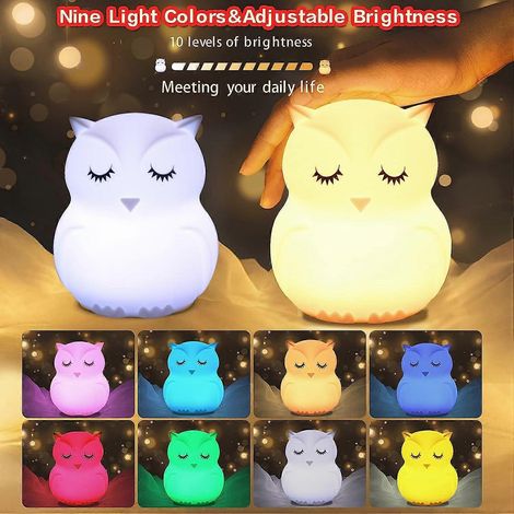 Veilleuse LED pour bébé, veilleuse enfant, veilleuse hibou, veilleuse bébé, 9 couleurs, lampe de chevet, veilleuse pour chambre d'enfant, veilleuse Chr (1/5)