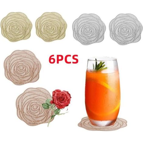 Dessous de verre - Non spécifié - Rose Évidée - 6pcs - PVC - Isolation thermique (1/4)
