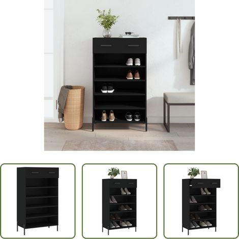 vidaXL Bois d'ingénierie - Armoire à chaussures noir 60x35x105 cm bois d'ingénierie (1/5)