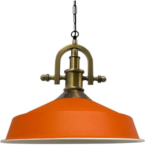 Suspension Luminaire Asletl Industrielle en Métal Orange Peint à la Main – Lustre Vintage E27 Ø40 cm pour Salon, Chambre ou Salle à Manger