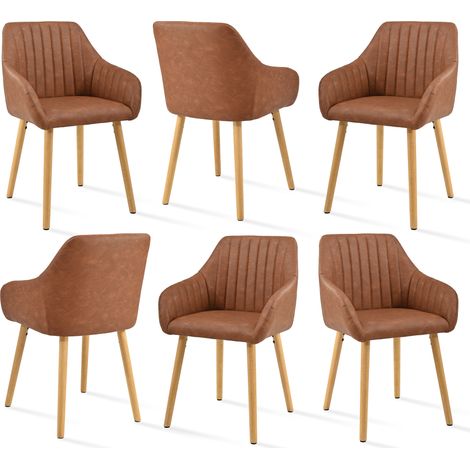 Goeurvant Minimalistische Esszimmerstühle mit bequemer Rückenstütze, ergonomischen Armlehnen und stabilen Holzbeinen - 6er Set – Braun