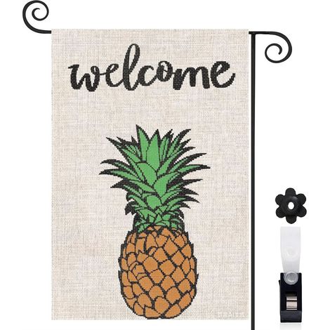 Bannière de cour Welcome et ananas pour l'été 30 x 45 cm décoration maison de campagne (1/5)