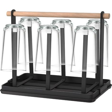 Séchoir à bouteilles noir, porte-bouteilles, égouttoir multifonctionnel, 6 étagères métalliques pour bouteilles, avec tapis d'égouttage amovible, convient aux bouteilles d'eau gazeuse.-AquaForge (1/5)
