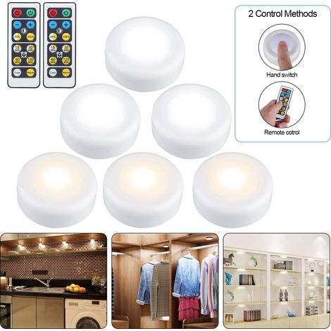 LED Puck Light - 60 Lm - 120° Beam Angle - Battery Powered - For Cabinet Under Counter Closet Bedroom - 6 Pack (1/5)