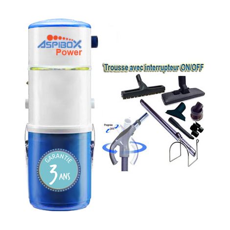 Aspirateur central hybride ASPIBOX Power GARANTIE 3 ANS (jusqu’à 500 m²) + trousse inter 9m + 8 accessoires + kit de nettoyage micro + Kit flexible garage 8m et 5 accessoires OFFERT (1/5)