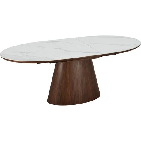 Tavolo LUMEA estensibile 160–200 cm – Tavolo contemporaneo in ceramica effetto marmo bianco e noce (1/5)