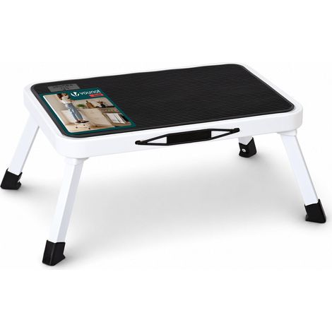 VOUNOT Folding Step Stool Metal with Anti-Slip Platform 38x26cm, White