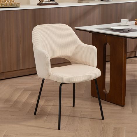 Chaise de salle à manger forme coque velours côtelé pieds métalliques repose-pieds beige (1/5)