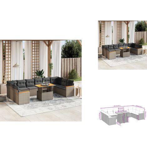 11-tlg. Garten-Sofagarnitur mit Kissen Grau Poly Rattan - Gartenmöbel Set - PE-Rattan Möbel - Outdoor Lounge - Gartenlounge - Terrassenmöbel (1/3)