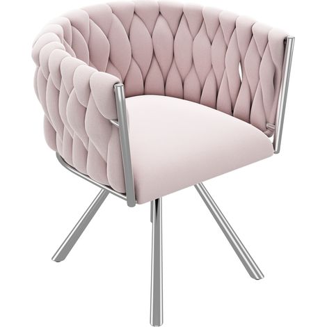 CAIziChaise coiffeuse en velours, 1 pièce, chaise pivotante de chambre luxueuse, chaise pivotante de loisirs, quatre pieds de support en métal, rose