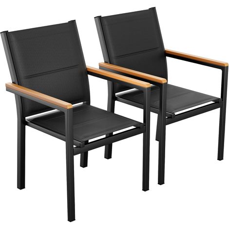 Chaises de jardin en aluminium avec dossier et assise matelassés,chaises de salle à manger empilables- (2 chaises ,Noir)