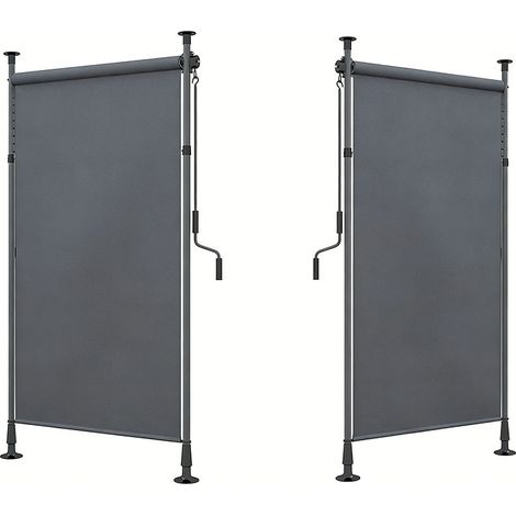 2er-Set senkrechtmarkise Balkonrollo 150 x 220-310cm mit Kurbel, wetterfestes Balkonsichtschutz aus Polyester in Dunkelgrau für Garten