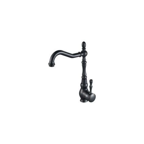 Robinet de cuisine noir à bec pivotant 360° Sjqka – Laiton massif, bulleur basse pression, eau chaude/froide