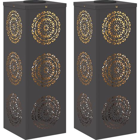 Set di 2 lampade LED solari autoportanti per vialetto da giardino 18 x 18 x 50 cm in acciaio laminato a freddo nero 020052594
