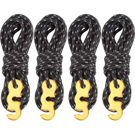 Corde de tente réfléchissante - 4 m - diamètre 3 mm - tendeur en aluminium - pour tente bâche et auvent - lot de 4 (1/5)
