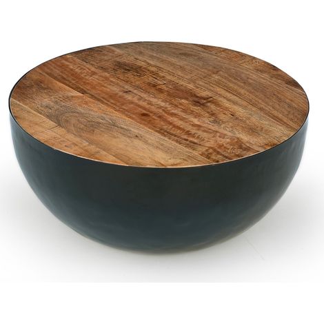 Table basse ronde en bois massif et métal D70 cm - TAJY (1/5)