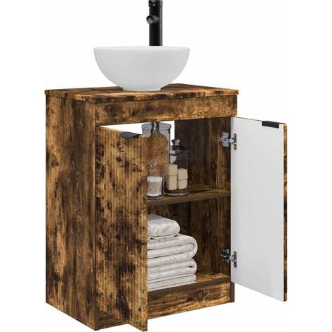 Meuble de Salle de Bain avec Lavabo Intégré, 54 x 35 x 83 cm, Chêne Fumé, Rangement Moderne et Élégant (1/5)