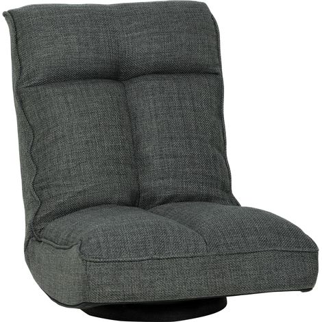 Silla de suelo plegable giratoria 360°, acolchada, con respaldo ajustable en 5 posiciones, 58x107x79cm, gris. (1/5)