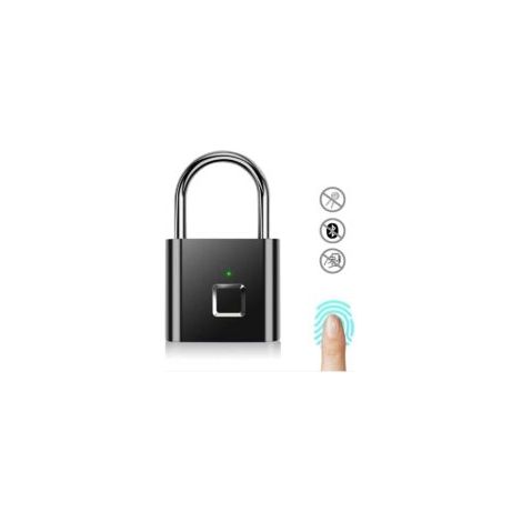 Fingerabdruck-Vorhängeschloss, USB-aufladbares schlüsselloses Sicherheitsschloss, IP67 wasserdicht für den Innen- und Außenbereich, Schwarz - Crezuo