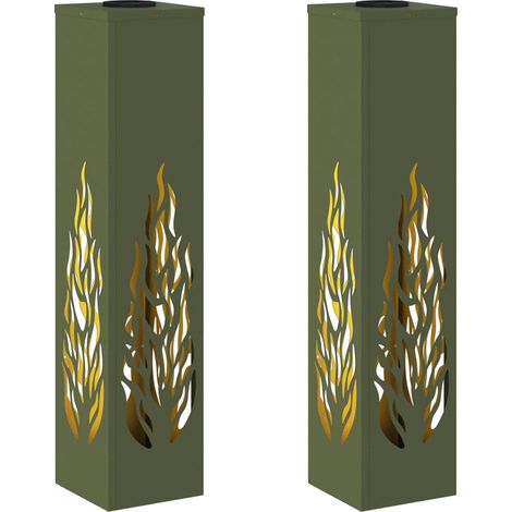 Set di 2 moderne luci per camminamento a LED solari 18 x 18 x 80 cm design autoportante in acciaio verde oliva 020052618
