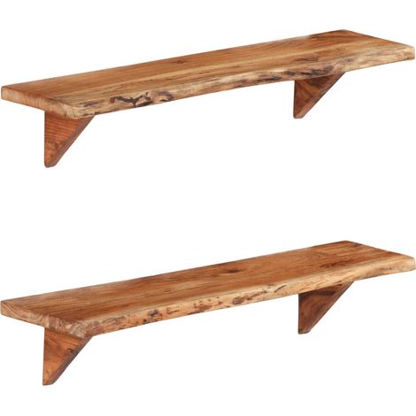 Lot de 2 Étagères murales Étagères Flottantes Meuble de Rangement 90x20x16 cm Bois d'acacia massif BRZH383968 (1/5)