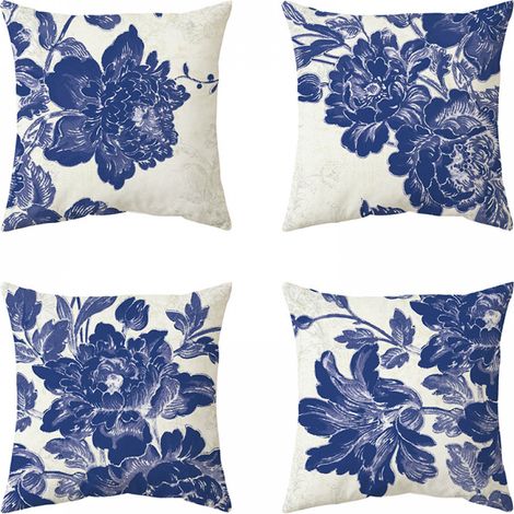 Blue Throw Pillow Covers 45x45 Set of 4 Black Square Pillow Covers 18x18 Cushion Covers 4Pack for Outdoor Patio Garden Blench Living Room Sofa Farmhouse Decor (1/5)