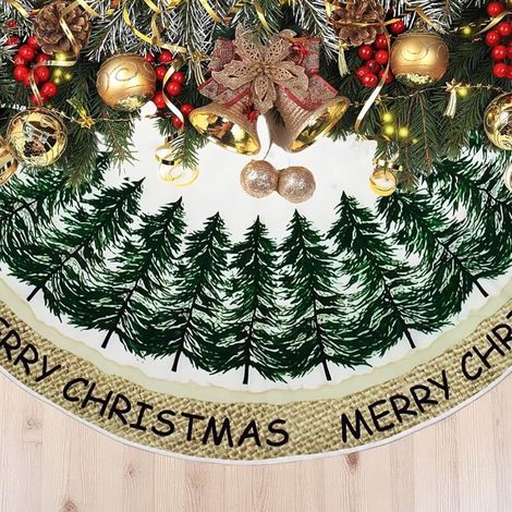 Jupe de Sapin de Noël, 120 cm Cache Pied Sapin de Noel avec Motif de Sapins et Flocons de Neige pour Fêtes de Noël et Vacances Vintage Decoration Noel Sapin (Vert) (1/5)