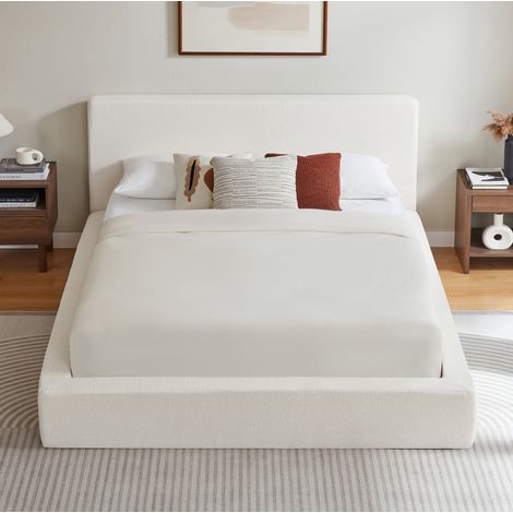 Letto matrimoniale 160x200 cm in schiuma e acciaio bianco crema, testiera imbottita - MEUBLIV (1/5)