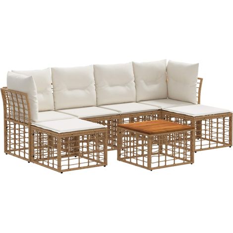 vidaXL Set di divani da esterno 7 pcs Naturale e Bianco Crema