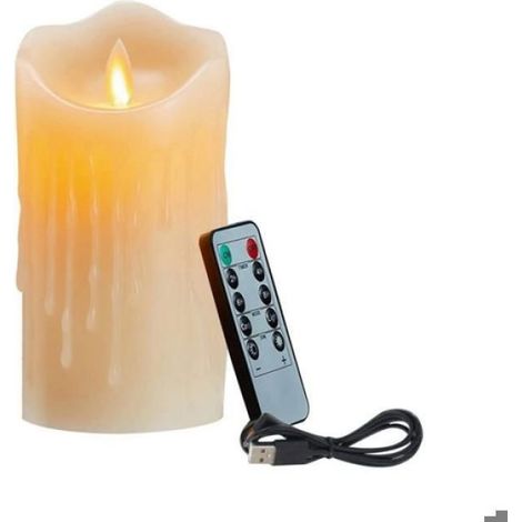 Bougie LED - Cire Véritable - 10 Cm - Télécommande - Minuterie 2/4/6/8 H - Mode Clignotant ou Fixe - Rechargeable USB - 1 Pièce (1/5)