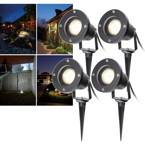 Wolketon Gartenleuchte Led Gartenstrahler Warmweiss 4er Pack LED Gartenbeleuchtung IP65 4W GU10 Mit Erdspiess Stecker Aussen Wiese Fuer Aussen.Garten.Wiese