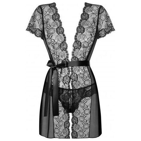 Bata y tanga - Obsessive Alluria Peignoir & Thong Negro L/XL (1/3)
