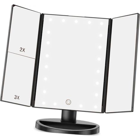 Miroir de courtoisie LED pliable, noir, avec câble USB et câble de données. Petit miroir de maquillage pour la chambre et le quotidien. (1/5)