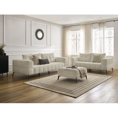 BOBOCHIC - Ensemble canapé droit fixe 3 + 2 places ANIS tissu bouclette avec pouf Beige