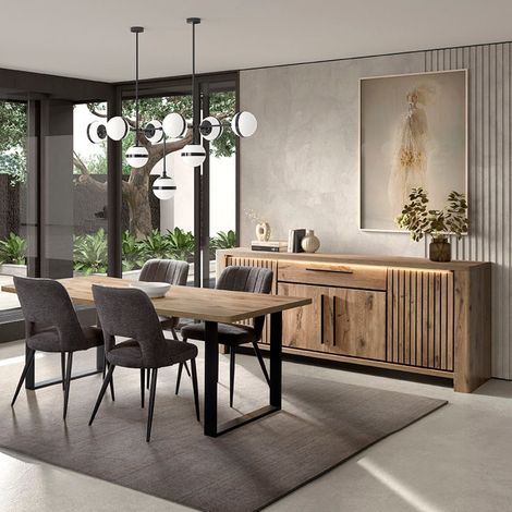 Buffet bas industriel 220 cm – Avec éclairage LED – Système PUSH pour accès facile – Tiroir à fermeture silencieuse (1/5)