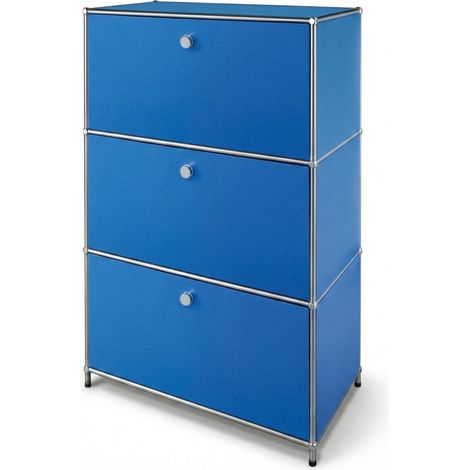 Étagère métal chromé design épuré, Concept Epuré MK-129, Buffet 3 compartiments verrouillables, Bleu
