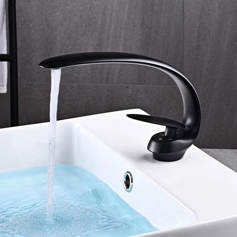 Mitigeur Lavabo Noir Mat Laiton Monotrou Robinetterie Salle de Bains Évier Vanité Design Moderne (1/5)